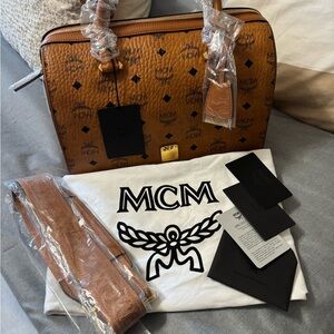 MCM Cognac Visetos Duffel Bag